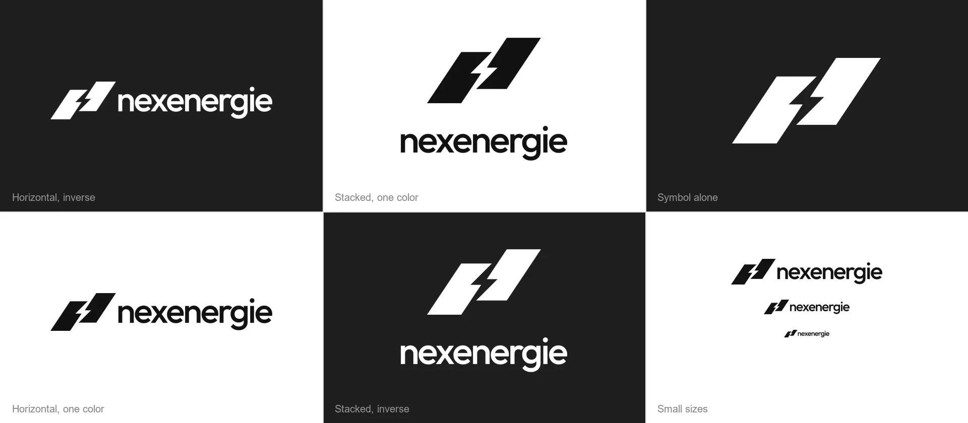 6 lockup variants: horizontal, stacked, symbol alone, one color, inverse and small sizes