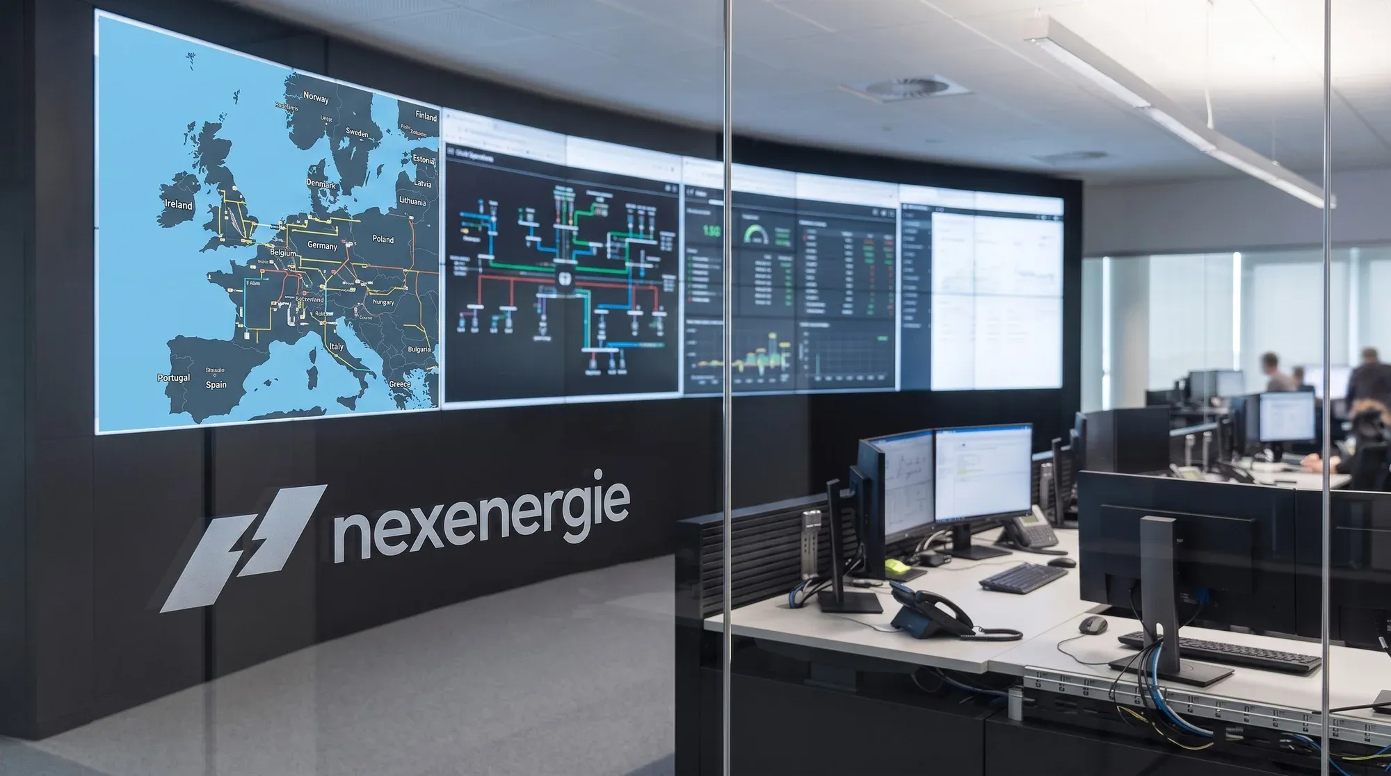 The lockup on a dark wall in a control room with large screens