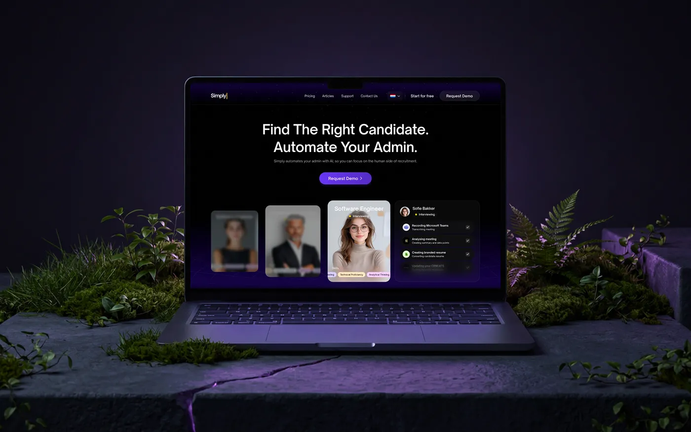 Simply AI website on a laptop: Find the right candidate, automate your admin