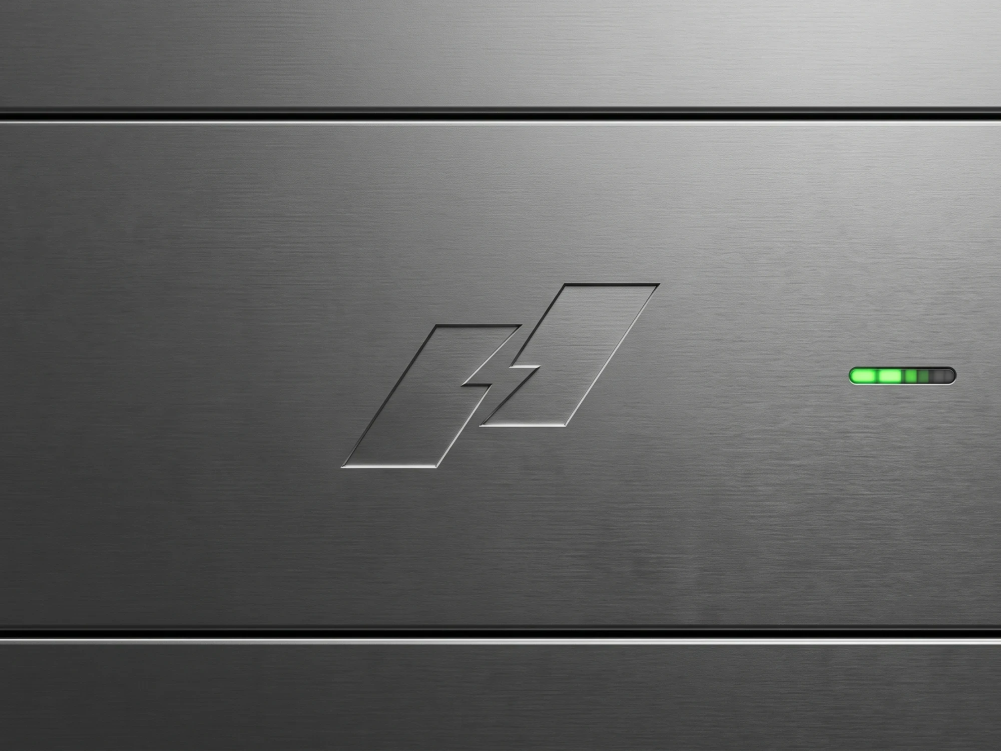 The Nexenergie logo embossed on a brushed steel server panel with a green status light